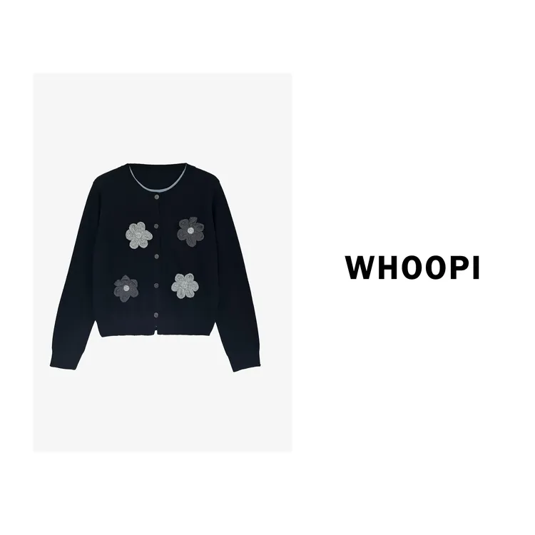 【Whoopi】【莉拉Lila】气质复古格雷系立体花朵针织衫假两件毛衣开衫