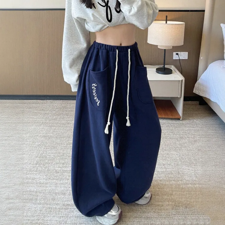 美式宽松慵懒风弯刀运动裤女秋季新款高腰阔腿裤跳舞刺绣休闲卫裤