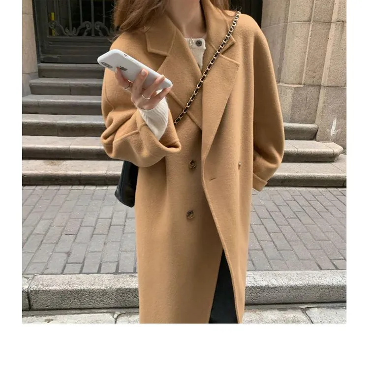 驼色双面毛呢大衣女2025秋冬新款韩版宽松中长款呢子加厚外套