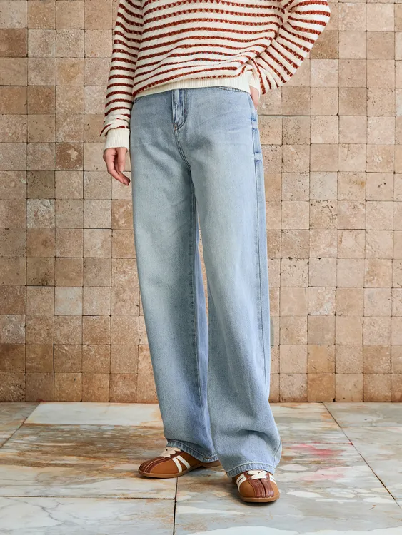 玛氏嘉敏 新品 超柔软舒适浅色牛仔裤 直筒休闲牛仔阔腿裤 652108