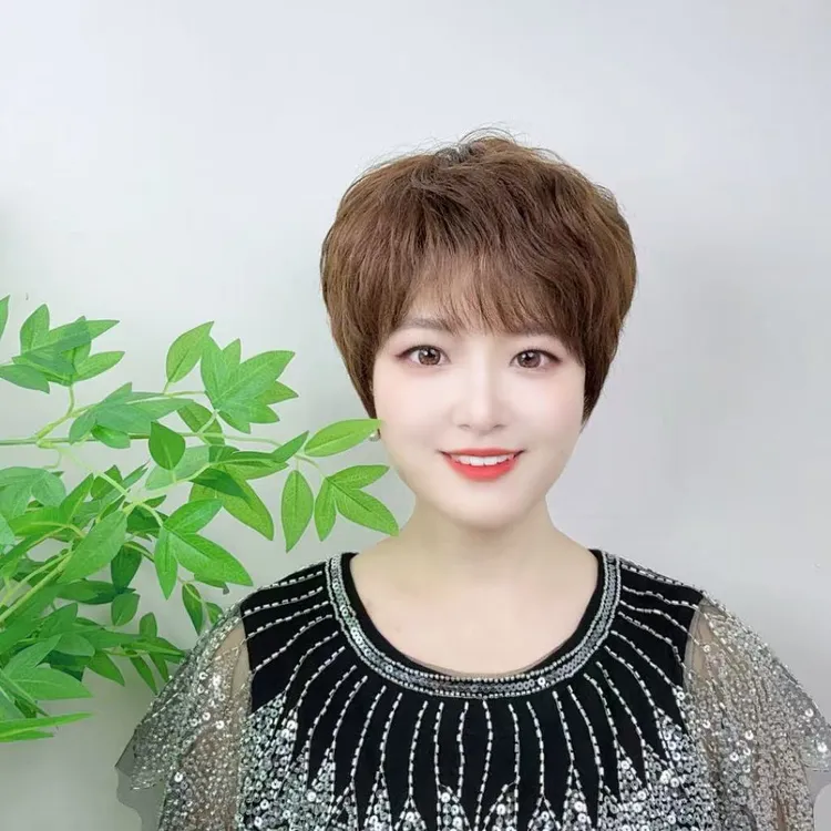 4#手工钩织轻薄透气全真发纹理烫适合中老年妈妈佩戴的假发造型