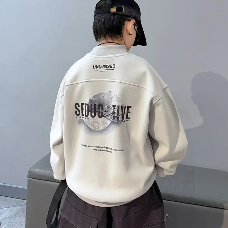 加绒——儿童保暖卫衣印花休闲纯色宽松男童卫衣字母常规中大童长袖