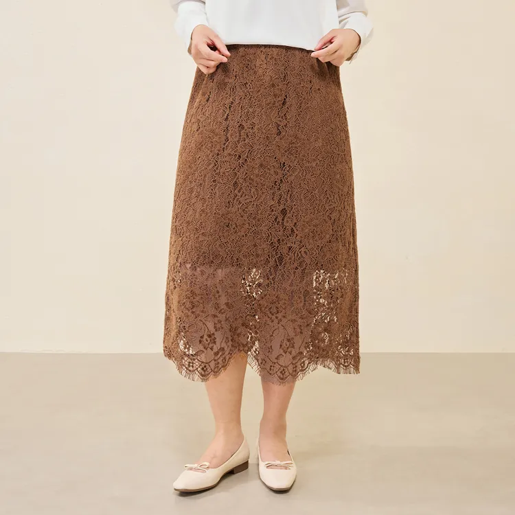 MsShe大码女装2026新款【植绒蕾丝提花】高级感A字半身裙J~B2601009