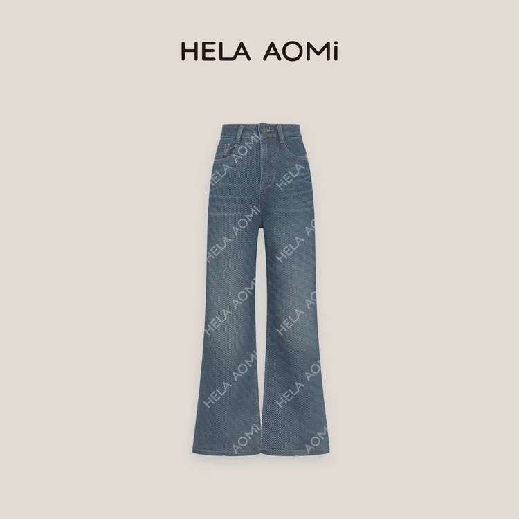 HELA AOMI“斜纹牛仔”经典复古做旧显瘦直筒微喇牛仔裤CY5CC62434