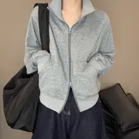 春秋季新款修身长袖运动短外套小个子立领卫衣开衫拉链上衣-24351