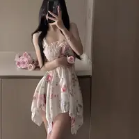 法式花朵冰丝气质性感小众复古吊带睡衣连衣裙碎花显瘦睡裙纯欲风