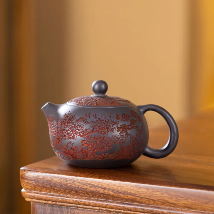 紫砂茶壶手工雕刻暗香疏影西施壶功夫泡茶壶复古中式家用茶器