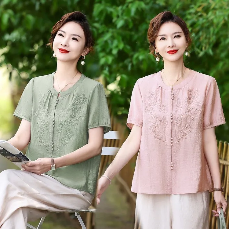 妈妈夏装2025新款短袖两件套时尚中老年女装洋气大码宽松遮肚显瘦