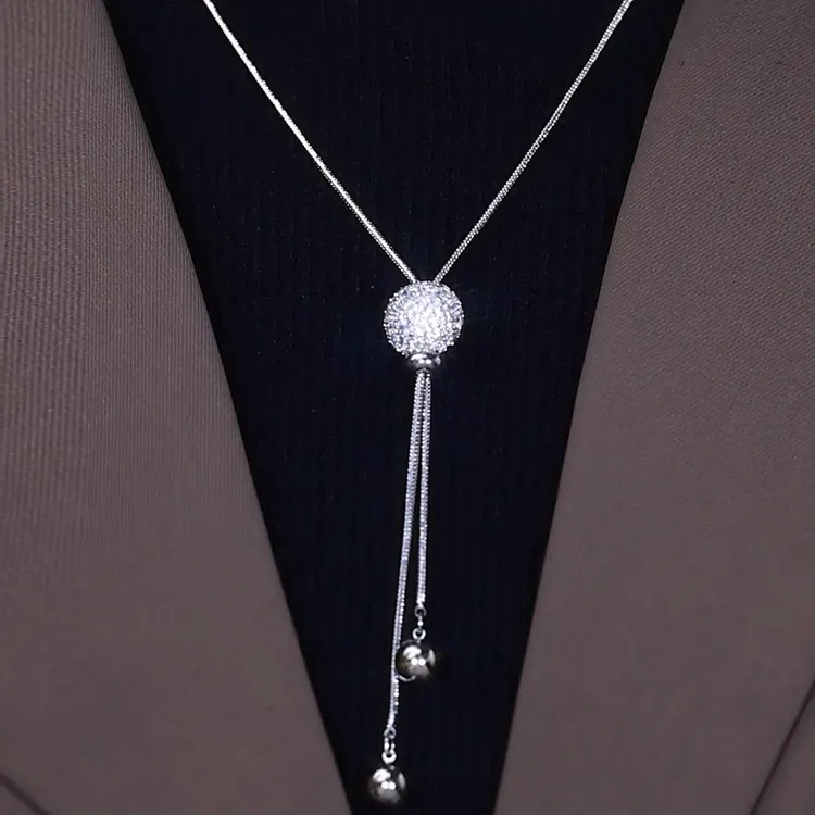 长款简约钻球毛衣链锁骨链高级感项链个性气质配饰2025女款毛衣链