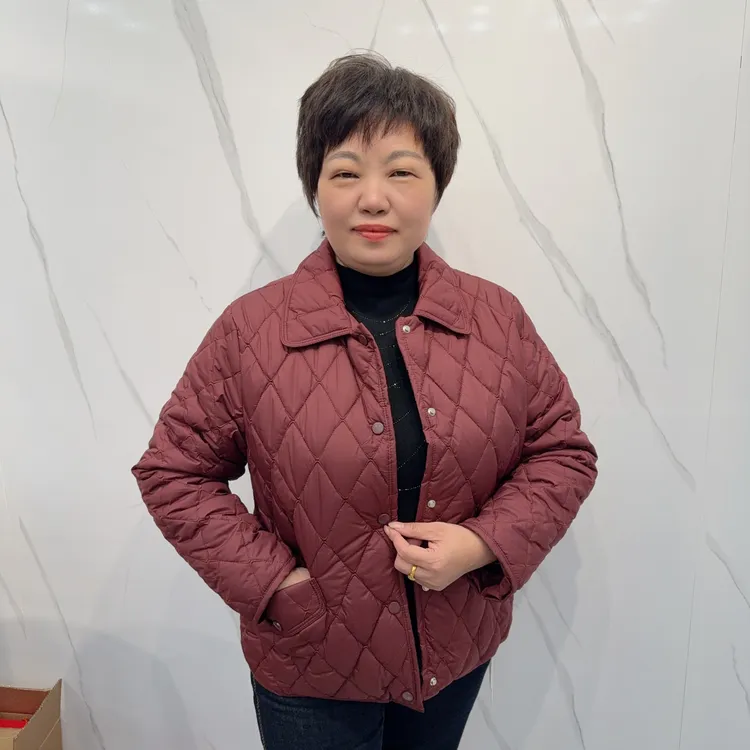 2216冬季新款休闲百搭打格棉翻领棉服外套