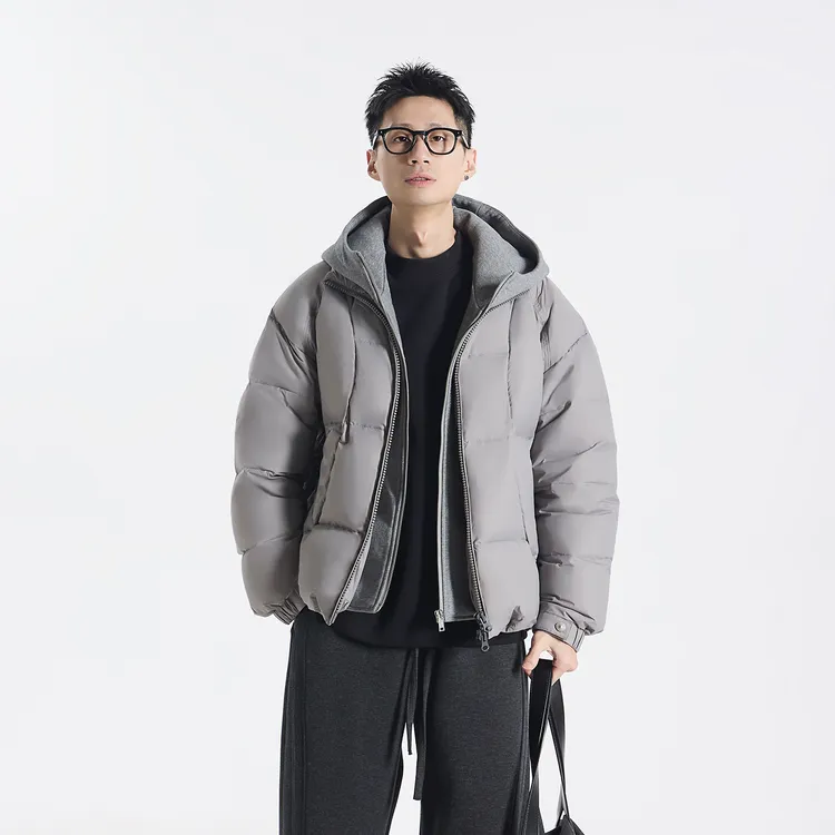 GCCDUPE77『零度冬岺』时尚连帽卫衣拼接假两件90白鸭绒保暖羽绒服