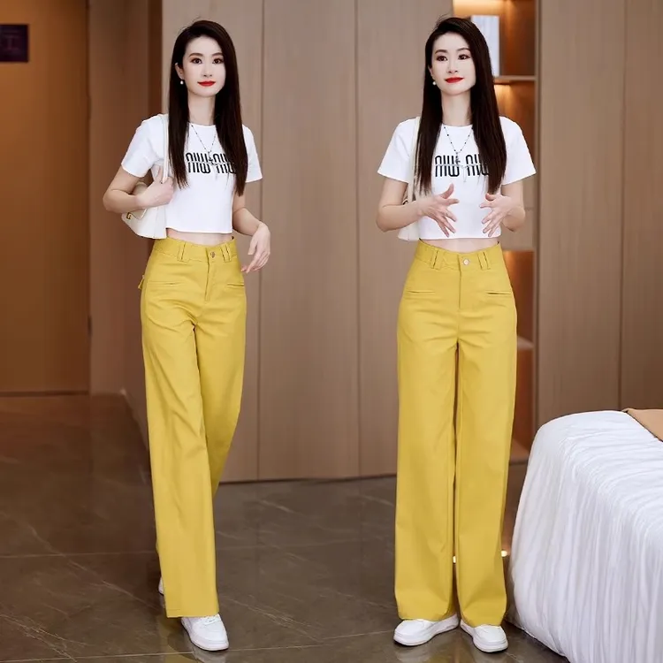 天丝窄版阔腿裤女2025春夏秋新款高腰显瘦休闲西装裤百搭直筒裤子