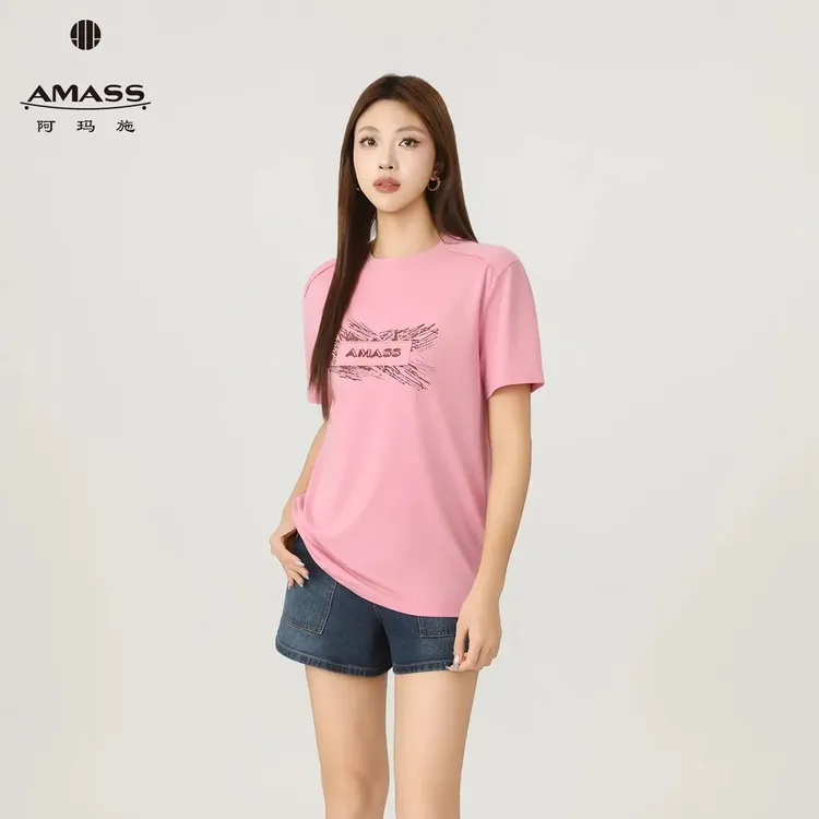 AMASS/阿玛施短袖530084夏季水洗休闲风时尚透气T恤时尚钻字母女
