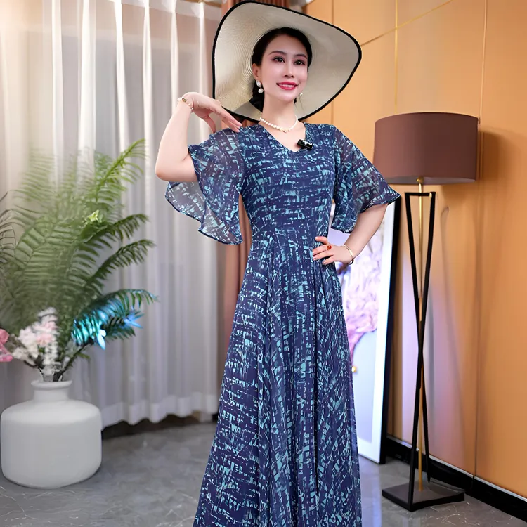 香衣丽华61-382夏季新款大摆连衣裙修身显瘦气质大摆气质长裙