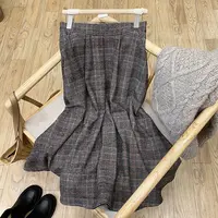 早秋毛呢格纹复古A字裙高腰显瘦百褶加厚格子中长半身裙女Q1215