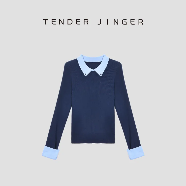 Tender Jinger｜翻领撞色修身长袖针织衫T54BBS50312