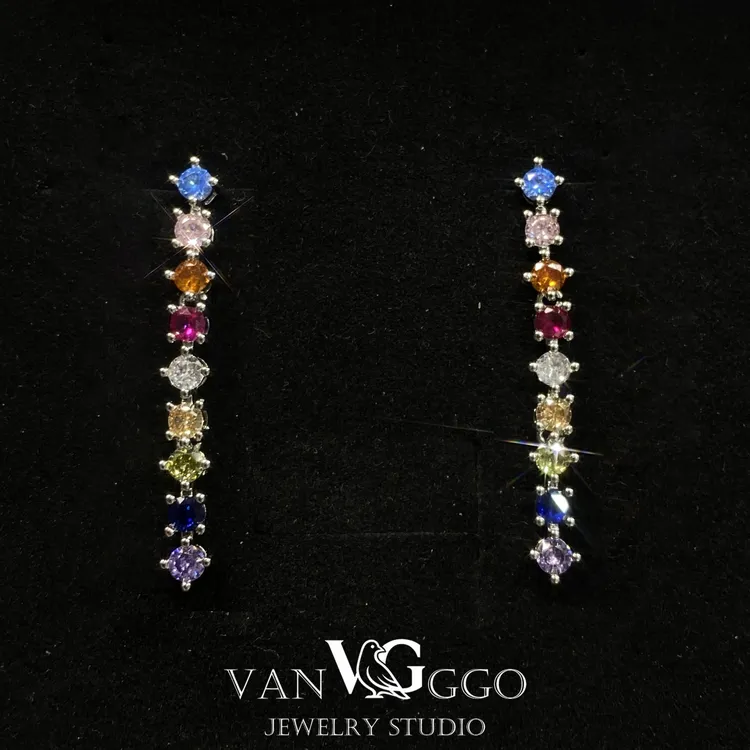 锌合金耳饰 V&G【宝石消消乐】多巴胺彩色锆石无耳洞耳夹耳钉耳饰