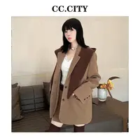 【蔡丽丽】极简气质网红休闲轻奢秋冬大牌西装棉服外套+披肩W8711