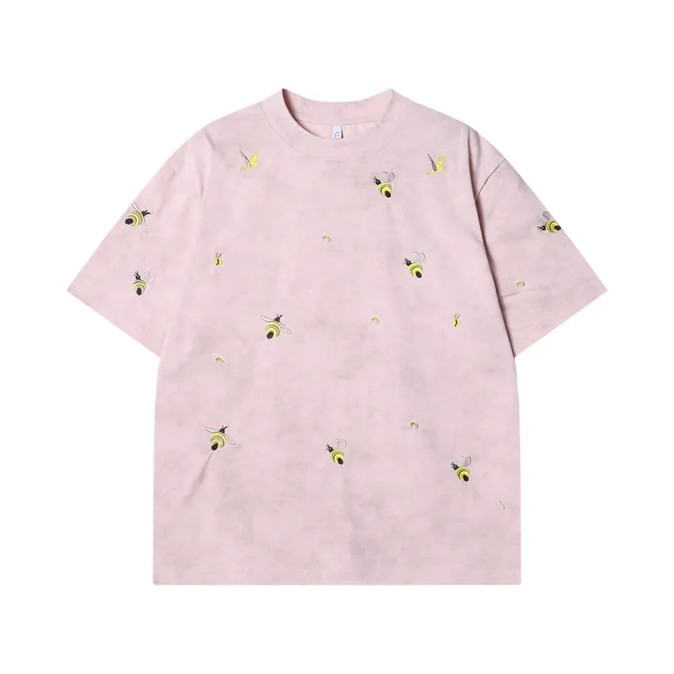 夏季高级感新款潮牌设计感蜜蜂刺绣圆领短袖T恤百搭潮流套头上衣