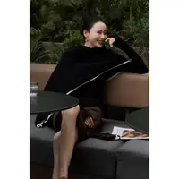L'U'R/YI'YAO 高端设计黑白边拼接绵羊毛山羊绒围脖披肩围巾10614