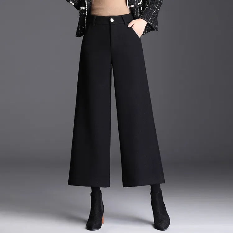 羊毛呢九分阔腿裤女秋冬新款高腰显瘦垂坠感直筒裤毛呢裤冬季加厚