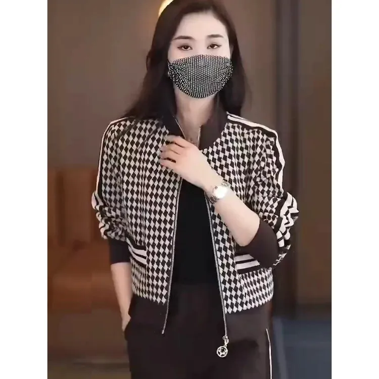 2025新款时尚格纹套装女秋装新款休闲卫衣开衫宽松高级感两件套