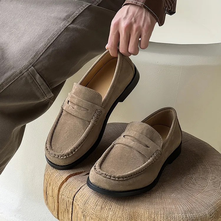 CPOZ软底平跟英伦风格乐福鞋男士休闲纯色绒面舒适通勤懒人鞋