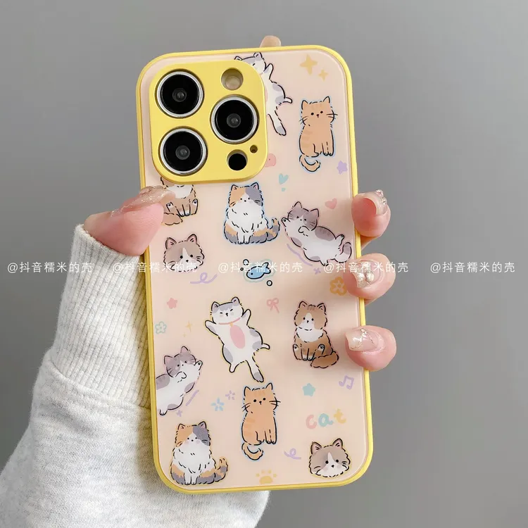 肤感玻璃适用iphone16promax苹果15/14/13/12华为小米手机壳猫咪