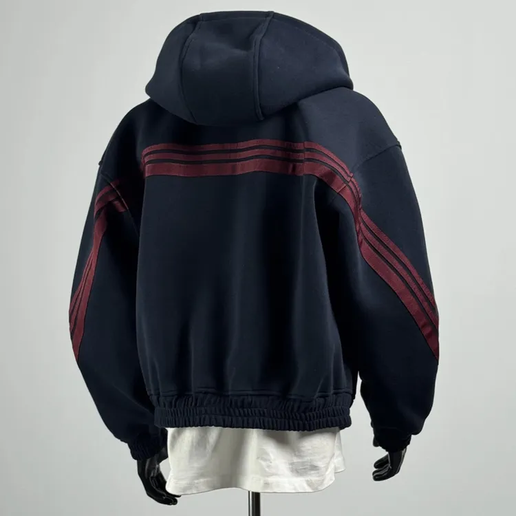 秋季新款美式重磅拼色连帽卫衣外套男痞帅时尚百搭双拉链休闲上衣