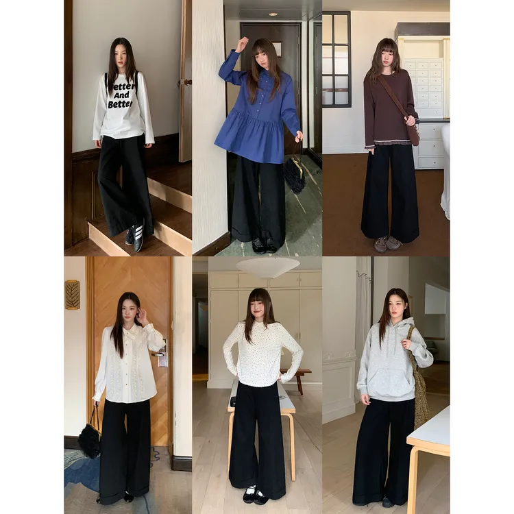 你好卡农 复古翻盖口袋休闲工装裤女窄边高腰直筒长裤KK25Z8765D