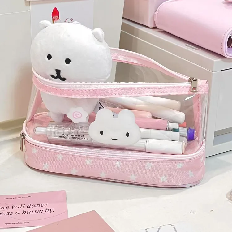 鱼板小兔透明ins可爱少女化妆收纳包学生文具袋大容量铅