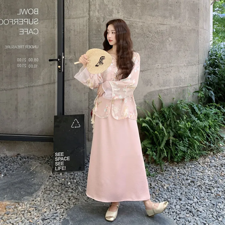 新中式国风吊带连衣裙套装女夏季新款气质遮肉显瘦上衣长裙两件套