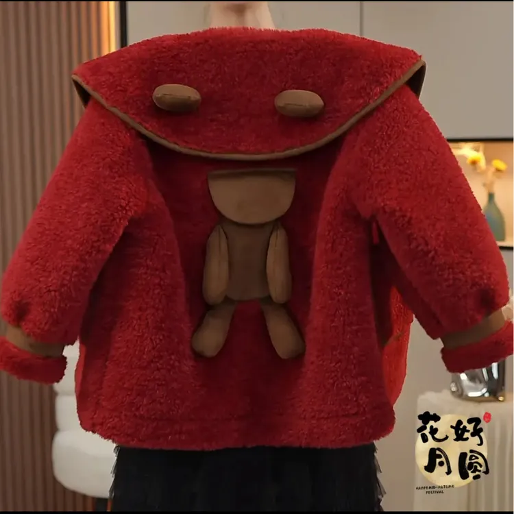 女童秋冬2025娃娃领摇粒绒大衣儿童加厚冬外套保暖毛毛衣洋气年服