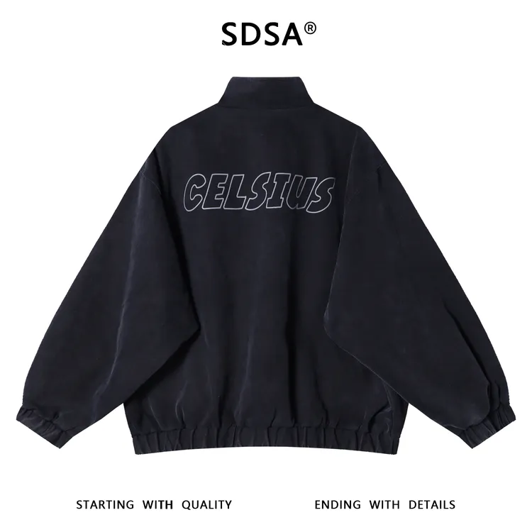 SDSA男士秋冬新款痞帅男装韩版简约纯色印花字母拉链立领夹克外套