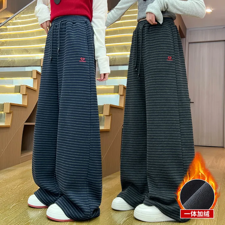 女童加绒加厚裤子洋气炸街秋冬儿童运动裤保暖宽松休闲裤百搭大童
