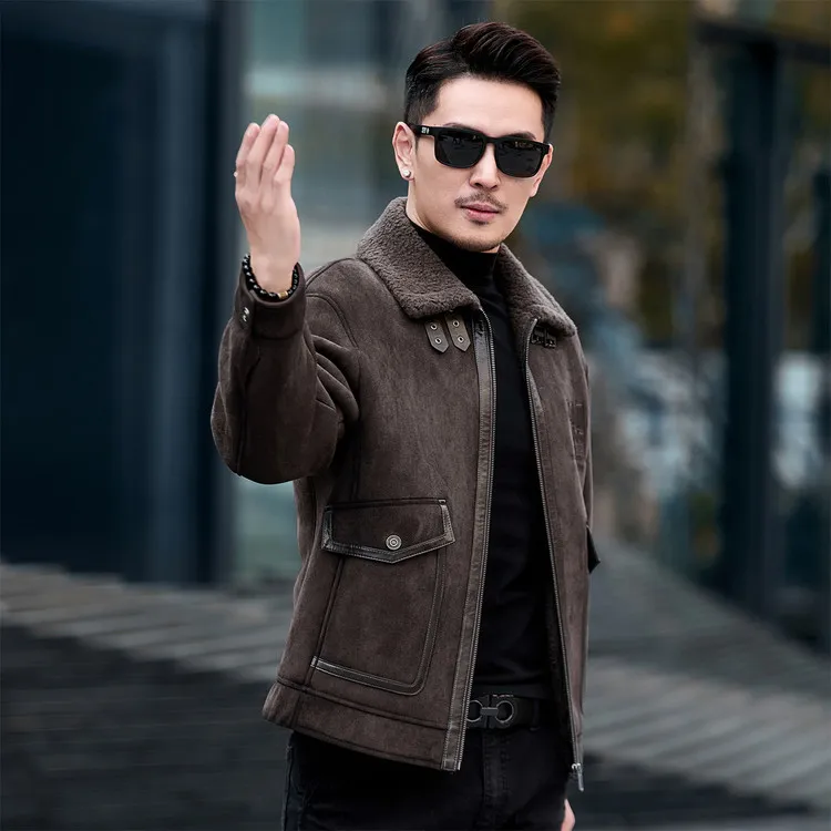 新款皮衣男士毛皮一体纯羊毛原生态羊羔毛休闲冬季加厚羊剪绒纯羊