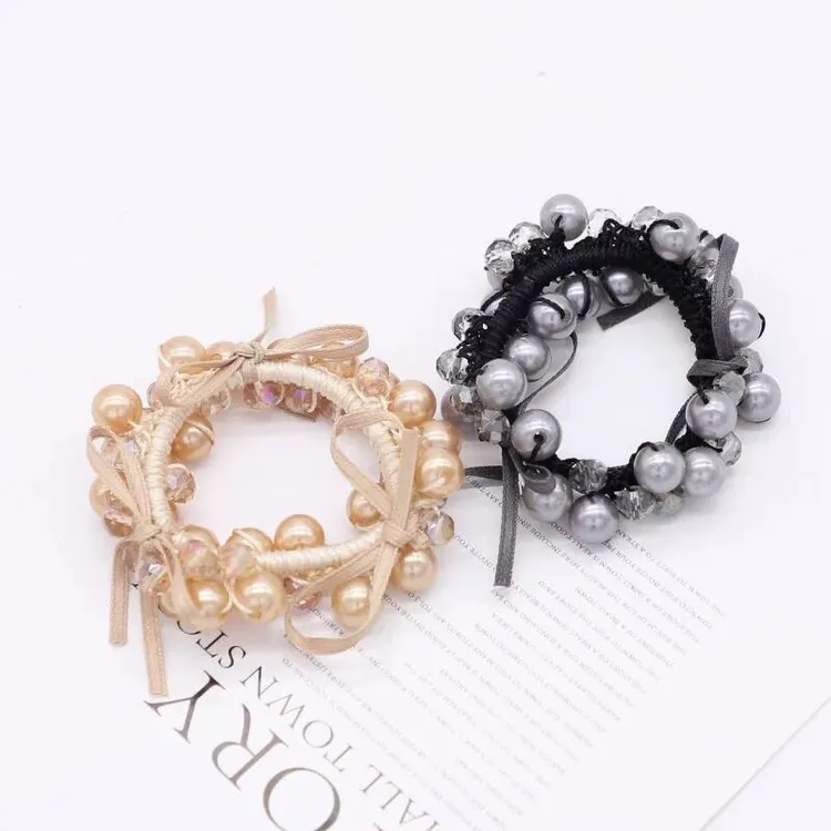 高级感精致珠珠蝴蝶结发圈头绳2025新款轻奢气质皮筋女扎马尾头花