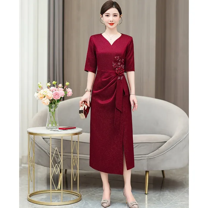 妈妈装结婚礼服连衣裙婚庆改良优雅喜婆婆婚宴晚装礼服A字裙