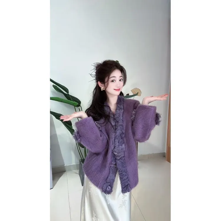 L294樱美嘉新中式冬季新款澳毛山羊绒女外套冬季慵懒风