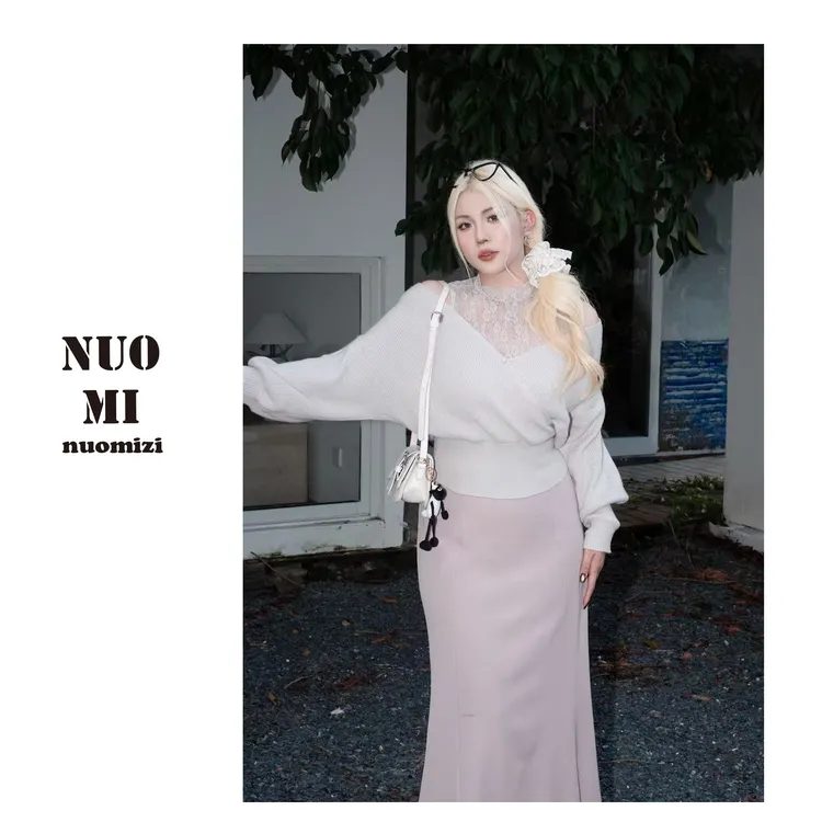 ZOZ糯米子[人鱼信笺上衣]法式千金风上衣早秋假两件一字肩拼接T恤