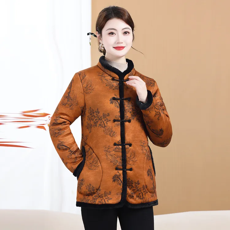  新中式棉衣女秋冬新款国风加绒棉服保暖外套复古唐装盘扣花棉袄
