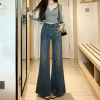 烫钻不贴腿微喇叭牛仔小个子女2025秋季新款高腰宽松喇叭裤设计感