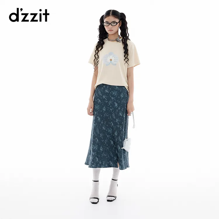 【商场同款新品】dzzit地素短袖T恤25夏兰花棉质上衣女3J2B3501B