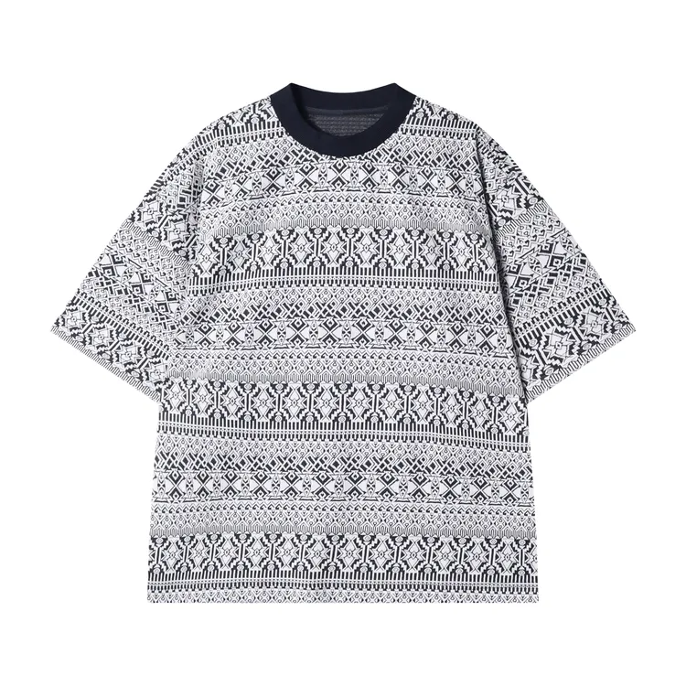 早春新款时尚个性韩版撞色几何图案圆领短袖T恤小众设计百搭上衣