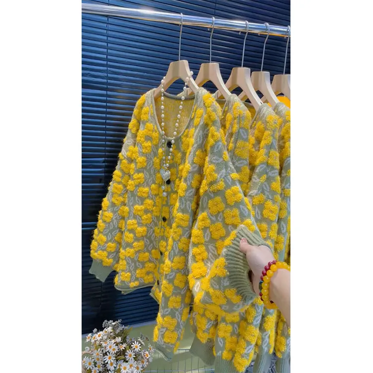 欧货2025秋冬新款减龄提花宽松开衫外套时尚洋气大码气质女