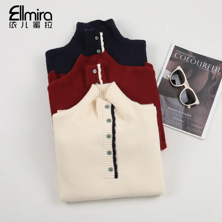 【庄宁】9657女童立领毛衣秋冬儿童线衣半高领套头上衣大童女孩洋气