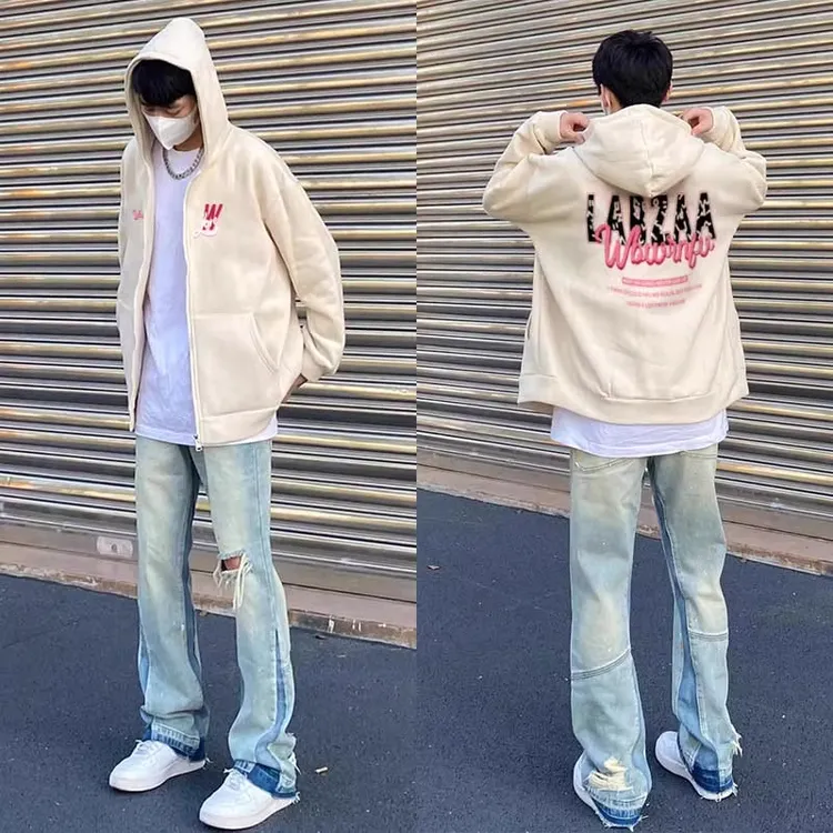 顶瓜瓜大码300斤美式高街个性潮流拉链卫衣男女秋冬宽松开衫外套