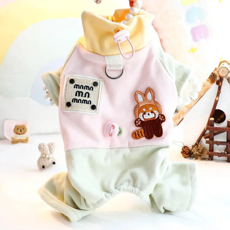 狗狗衣服秋冬装厚款四腿牵引棉衣可爱熊猫小型犬宠物