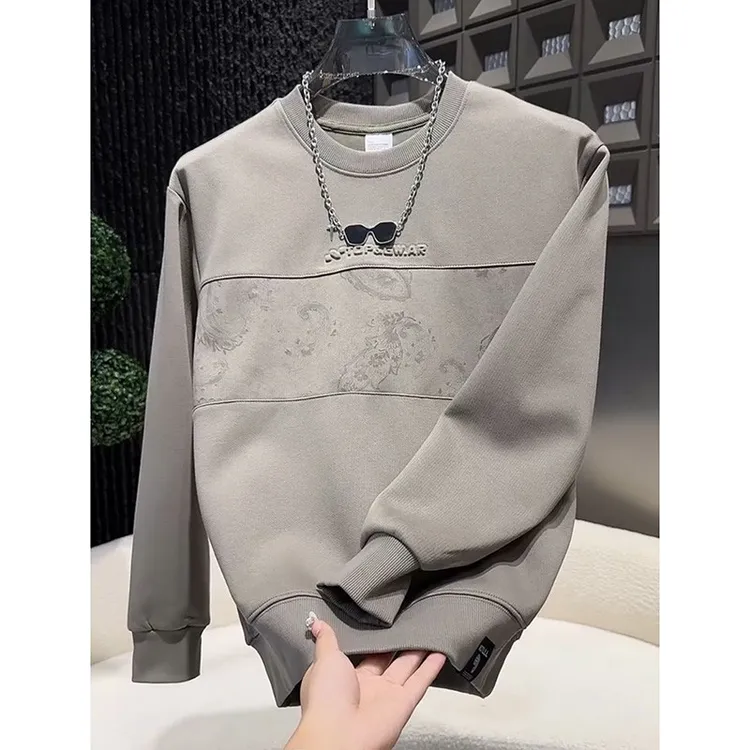 2025秋季新款潮牌男士拼接印花打底百搭字母扎染设计男士圆领卫衣