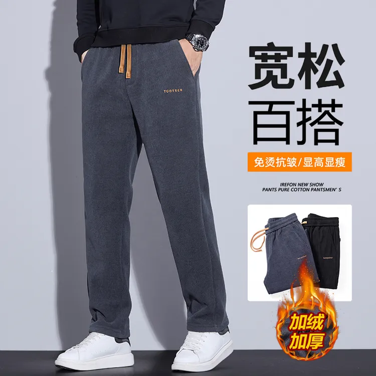 灯芯绒休闲裤男士加绒秋冬季宽松直筒卫裤男生加厚款保暖运动裤子商品图